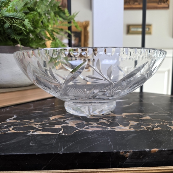 Vintage Cut Crystal Glass Bowl Starburst Pinwheel & Fan Pattern Console Bowl - Picture 3 of 9